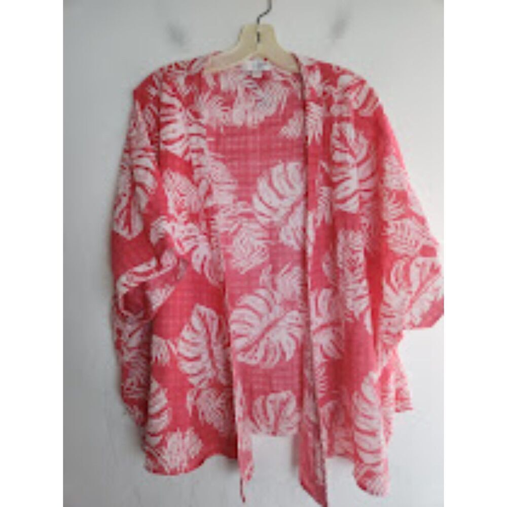 Belle Beach by Kim Graver Red w/White Palm Print Cotton Swimsuit CoverUp Medium